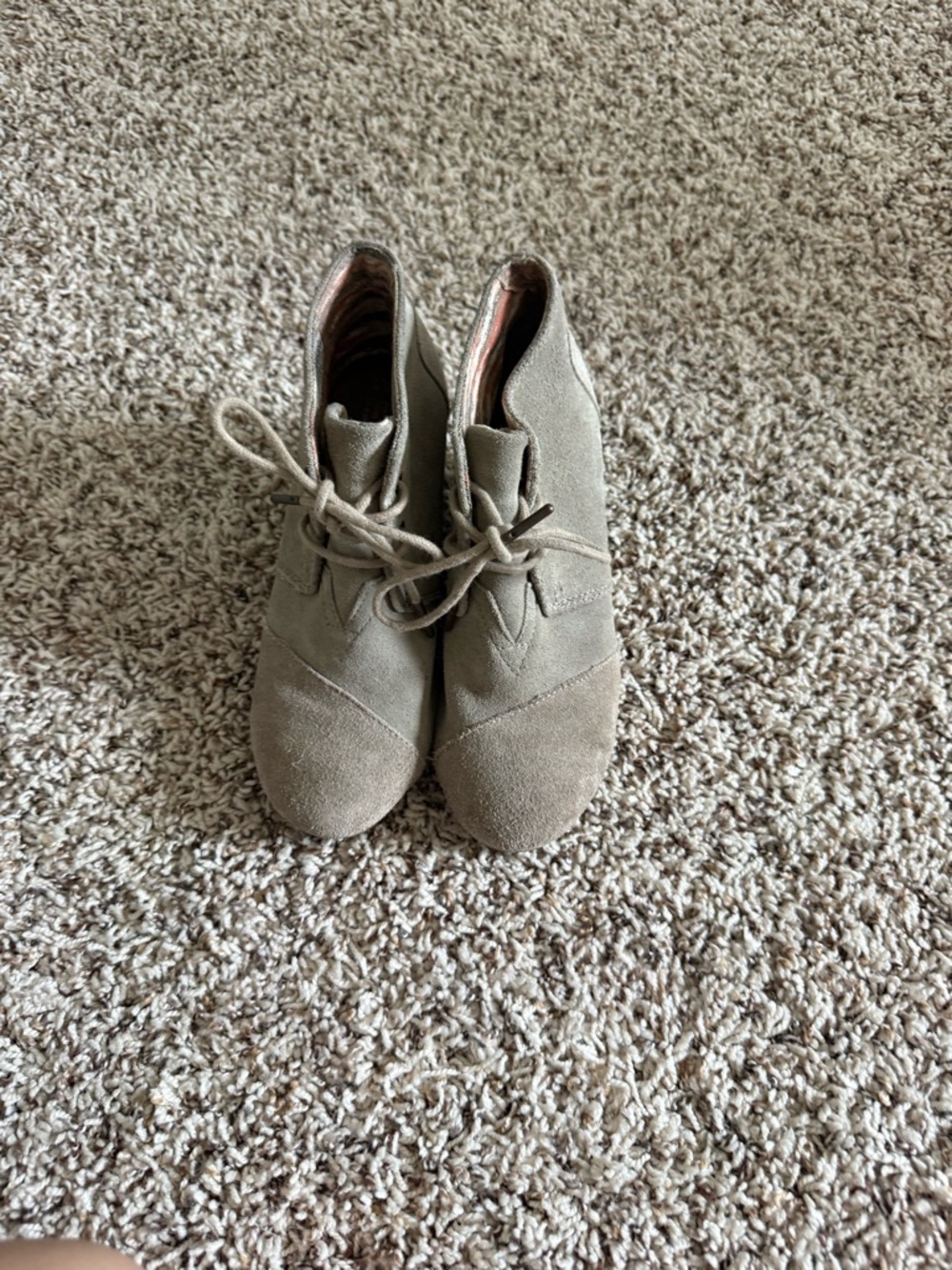Toms Taupe Suede Wedge Lace-Up Ankle Booties